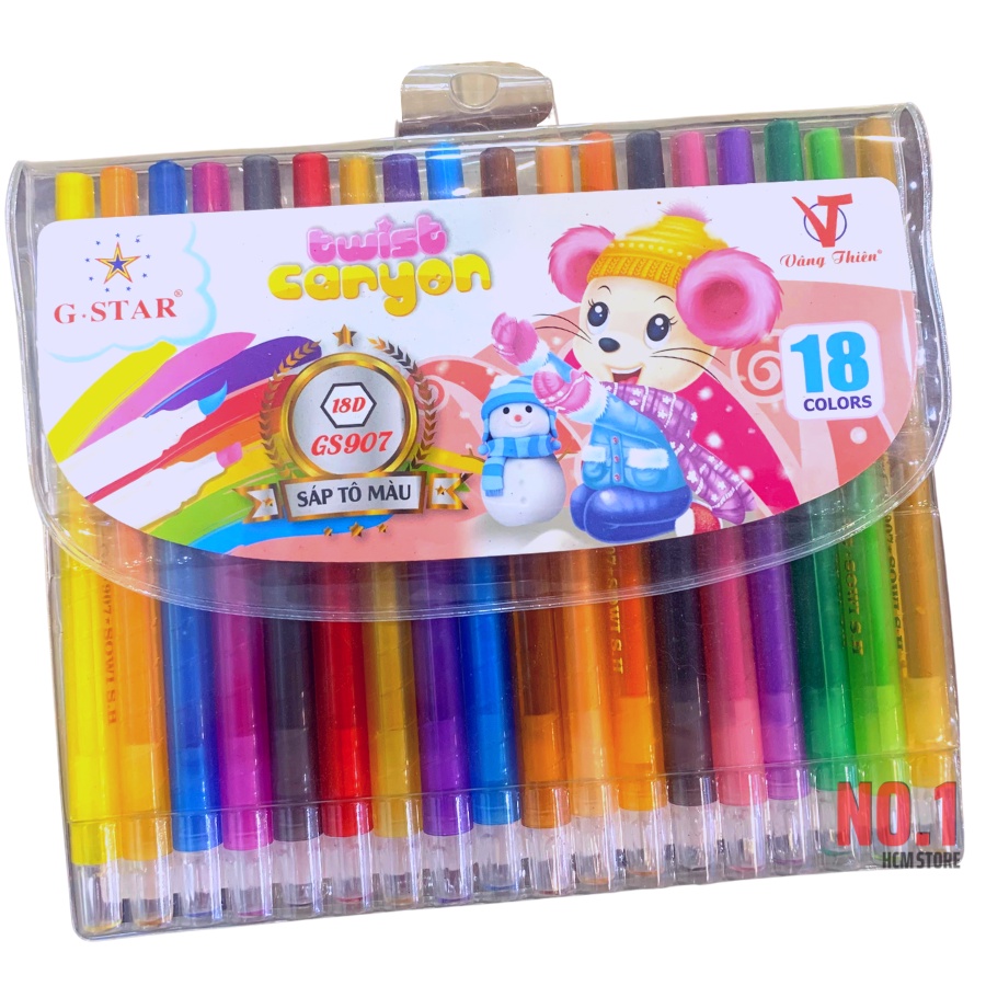 Vỉ 18 Cây Bút Sáp Vặn Tô Màu Thân Dài GS907-18D - Văn Phòng Phẩm No.1