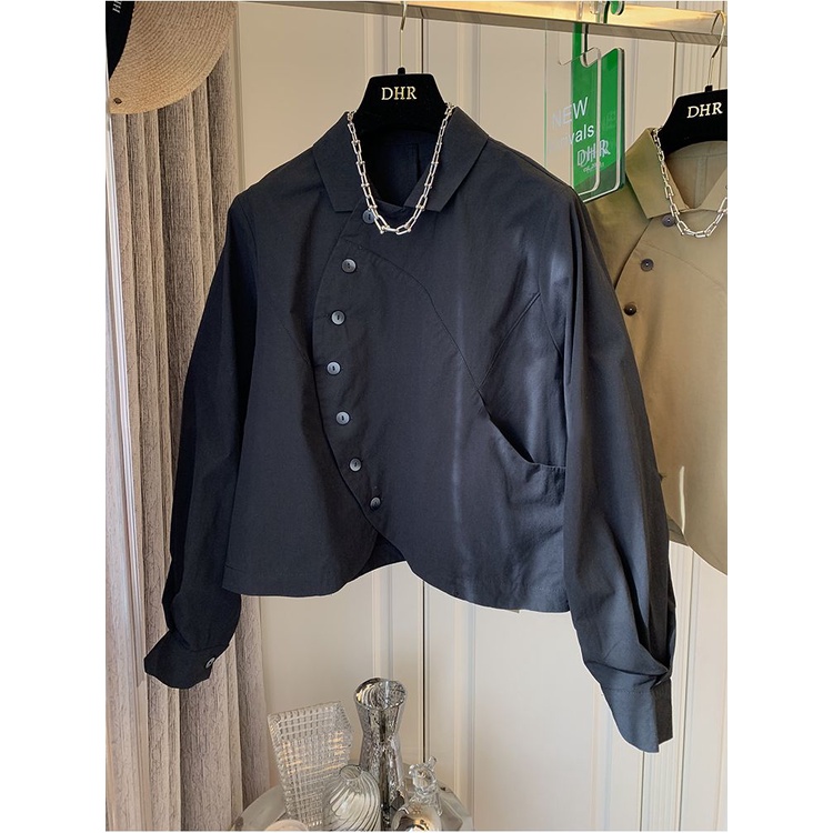 Áo Sơ Mi Cotton Tay Dài Dáng Rộng Ngắn Cài Khuy Kiểu Retro Phương Tây Thời Trang Mùa Xuân 2022