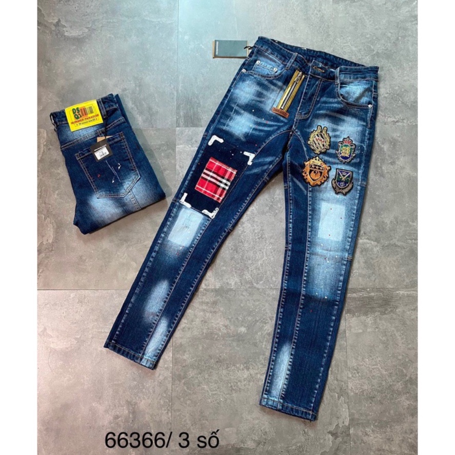 Quần jean nam cao cấp Thêu logo phối dây kéo chuẩn from mẫu mới phongh cách thời trang