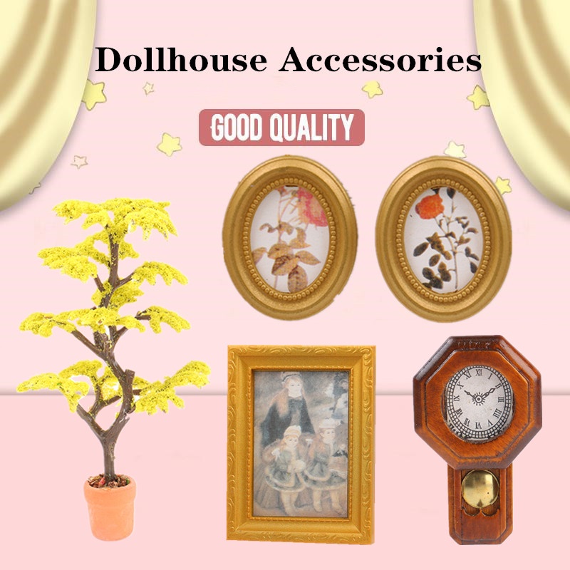 Mô Hình Cây Đồng Hồ / Khung Ảnh DIY Tỷ Lệ 1: 12 Dùng Trang Trí Nhà Búp Bê Dom