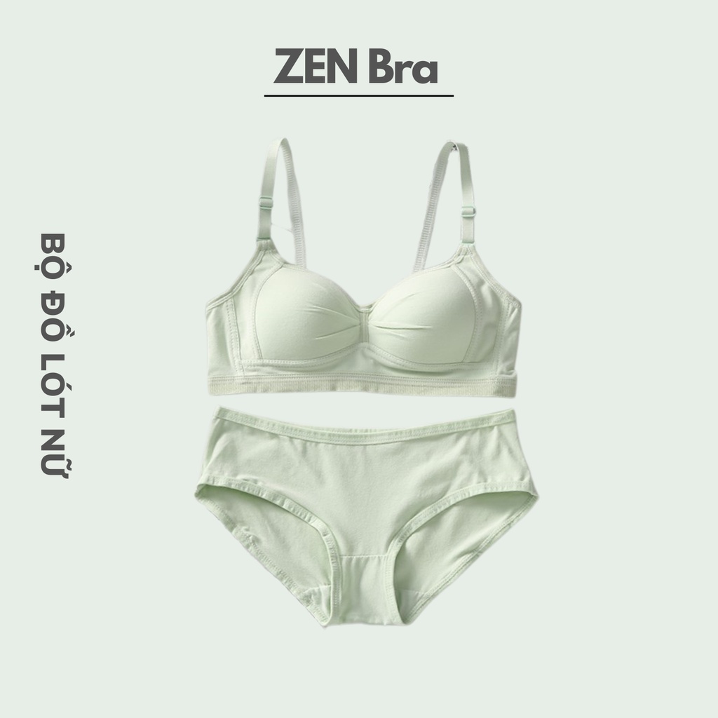 Bộ đồ lót nữ siêu xinh màu tinh khiết ZenBra áo lót không gọng, quần cotton co dãn nhẹ, thoáng mát, đồng màu