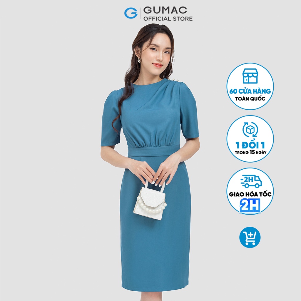 Đầm cổ tròn tay nhún DC06007 thời trang GUMAC