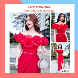 V3146 Váy đỏ dự tiệc [kèm video SP] váy trễ vai ôm body dáng dài - DVC&ACC