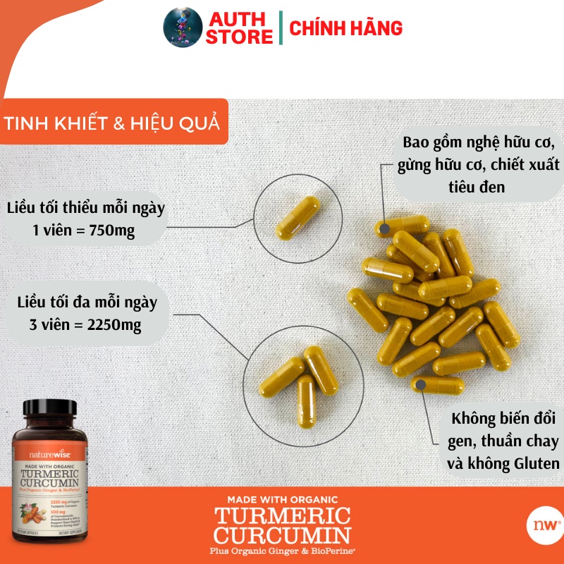 Viên nghệ Curcumin hữu cơ, gừng hữu cơ  Naturewise