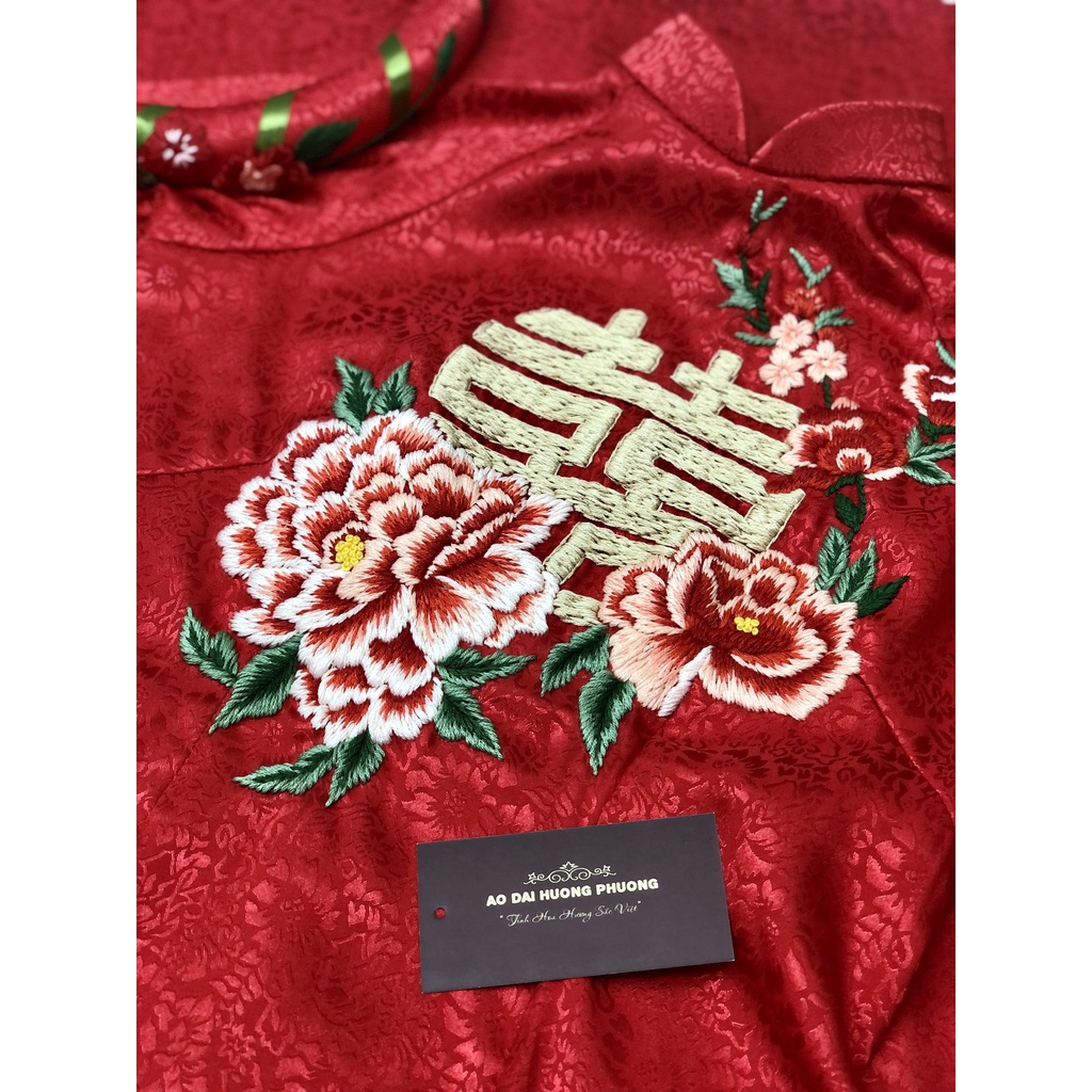 ÁO DÀI CÔ DÂU THÊU TAY CAO CẤP