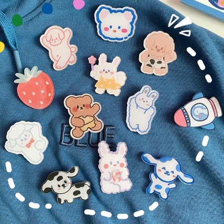 Miếng dán Sticker trang trí balo, túi xách, đồ dùng học tập nhựa Acrylic hoạt hình🍀Clovershop68🍀