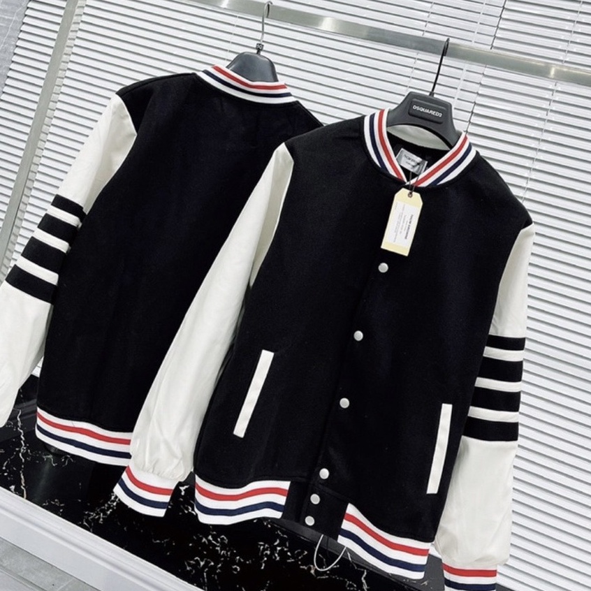 Áo Khoác Bomber Thome Tay Da Viền Sọc Nam Nữ - Fom Dáng Unisex Siêu Hot 2022