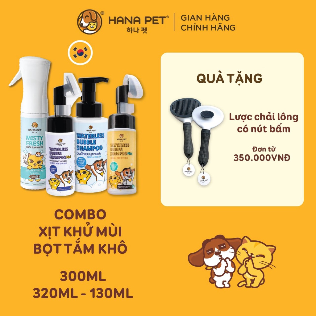 Combo bọt tắm khô và xịt khử mùi an toàn, khử khuẩn cho thú cưng - Hana Pet Việt Nam
