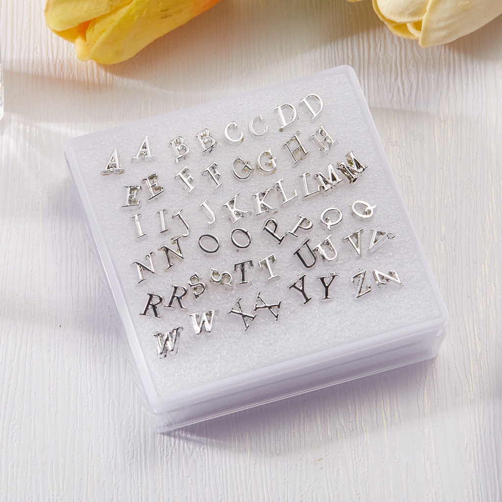 Set 26 cặp bông tai Rinhoo họa tiết 26 chữ cái cá tính màu đen bạc