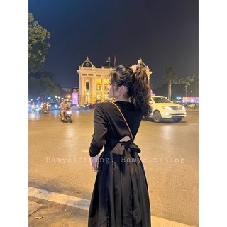 Váy maxi nơ lưng cổ vuông