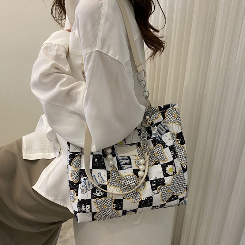 One Túi Xách Cỡ Lớn Phối Màu Tương Phản Trẻ Trung Hợp Thời Trang Cho Bạn Gái