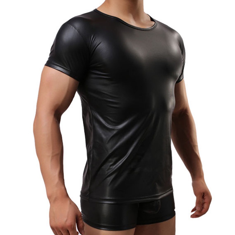 Áo Thun Da PU Ngắn Tay Phong Cách Đường Phố Gợi Cảm Cho Nam