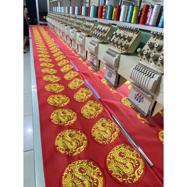 Sticker thêu tròn rồng đỏ 16cm