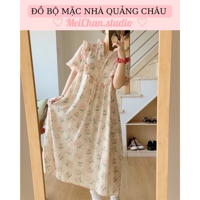 VÁY NGỦ TIỂU THƯ Phong Cách Hàn Quốc Hoa Nhí VINTAGE Xinh Xắn