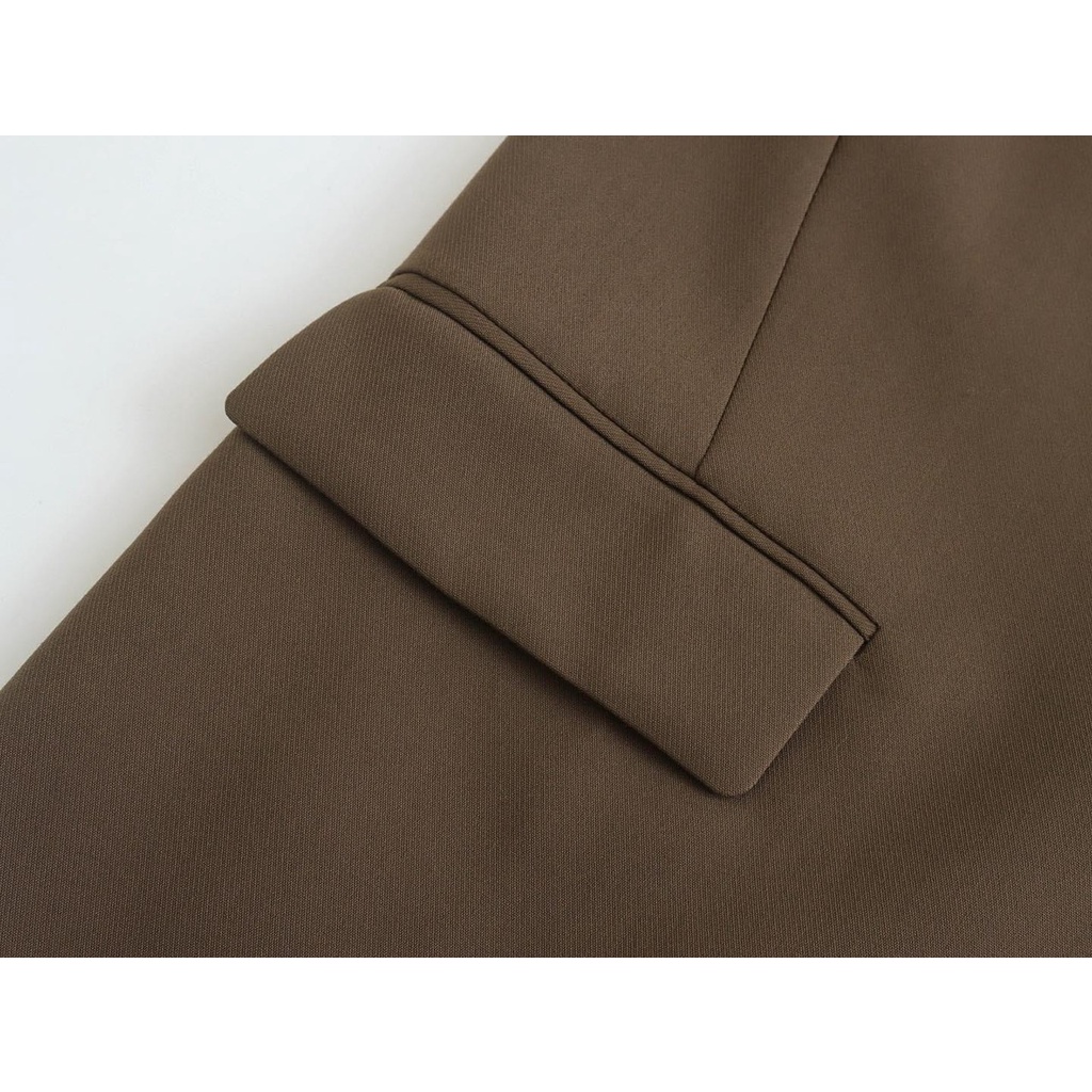 Áo blazer ZR màu nâu tây cho nữ, áo vest nữ dài tay 2 lớp có đệm vai cá tính phong cách Hàn Quốc