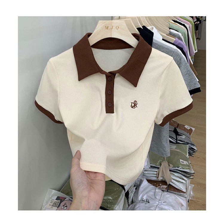 Áo Thun polo Nữ Ngắn Tay Thêu Hoa
