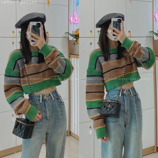Áo len crotop xanh kẻ ngang hot trend 2022