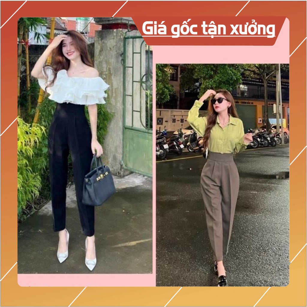 Quần Tây Nữ Lưng Cao Khóa Sau Hông Đi Học Làm Công Sở Kiểu Quần Baggy Nữ Cạp Bản To Cao Vải Tuyết Mưa Dày Co Giãn Nhẹ có