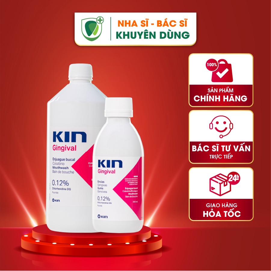 Nước súc miệng Kin gingival ngừa viêm nướu - Làm sạch mảng bám, nhẹ dịu, không chứa cồn - Dung tích 250ml/1000ml