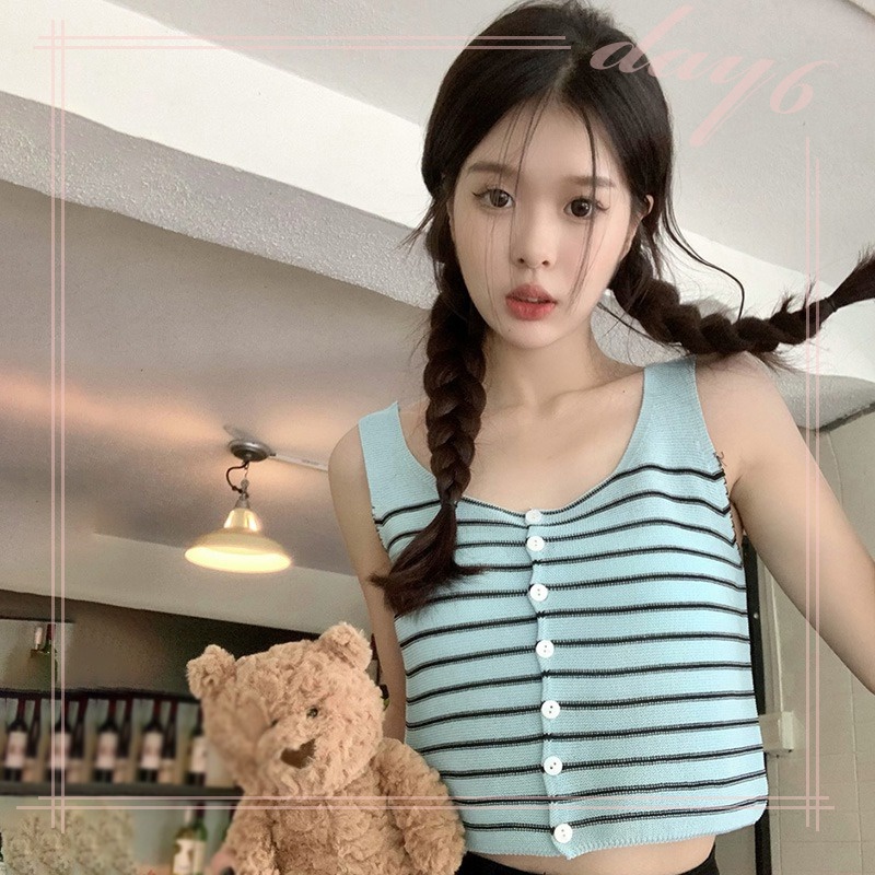 Áo Croptop Sát Nách Kẻ Sọc Thời Trang Mùa Hè Xinh Xắn Cho Nữ