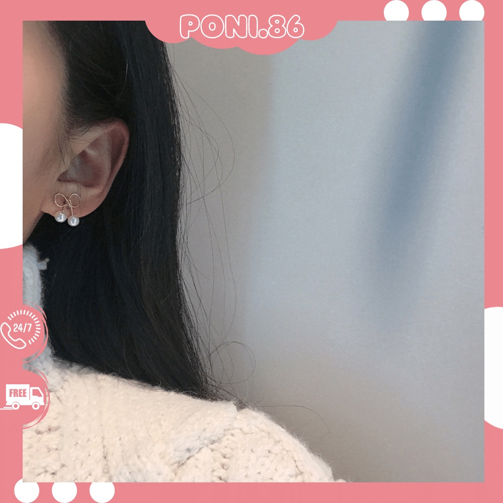 Hoa tai bông tai hình nơ đính ngọc dễ thương phong cách tiểu thư dễ phối đồ