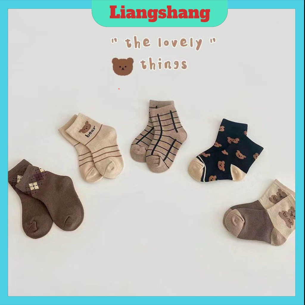 Set 5 tất cho bé hình gấu bear🍁FREESHIP🍁Vớ coton cổ cao bé trai bé gái in hình hoạt hình dễ thương