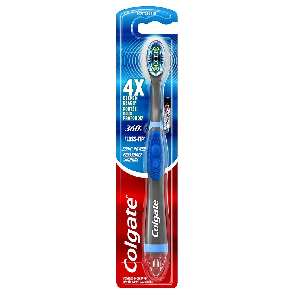 Bàn chải dùng pin Colgate 360 Sonic Battery Power Toothbrush with Floss-Tip Bristles & Tongue and Cheek Cleaner (Mỹ)