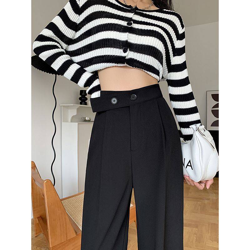 Quần Tây Công Sở Nữ Quần Tây Nữ Ống Rộng Lưng Cao Màu Xám Thời Trang Thu Đông Mới