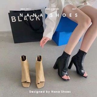 Bốt Nữ Cao Cổ Đế Cao 7 Phân Chất Da Mềm Giày Boot Nữ Hở Mũi Có Khóa Mã M1 - Nana Shoes