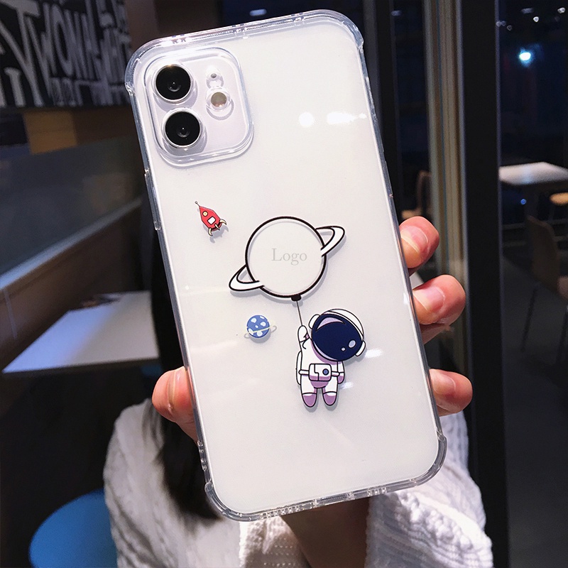 Ốp Điện Thoại Silicon Mềm Trong Suốt Chống Sốc In Logo Phi Hành Gia Cho iPhone 14 13 12 11 Pro Max Plus X XR XS Max 8 7 Plus + SE 2020