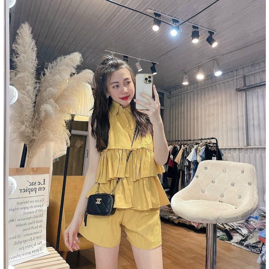 [11.11 Sale Freeship] Set bộ đùi chất đũi,set bộ áo ba lỗ nữ ba tầng kèm quần đùi đi chơi dạo phố xinh xắn đáng yêu mtb