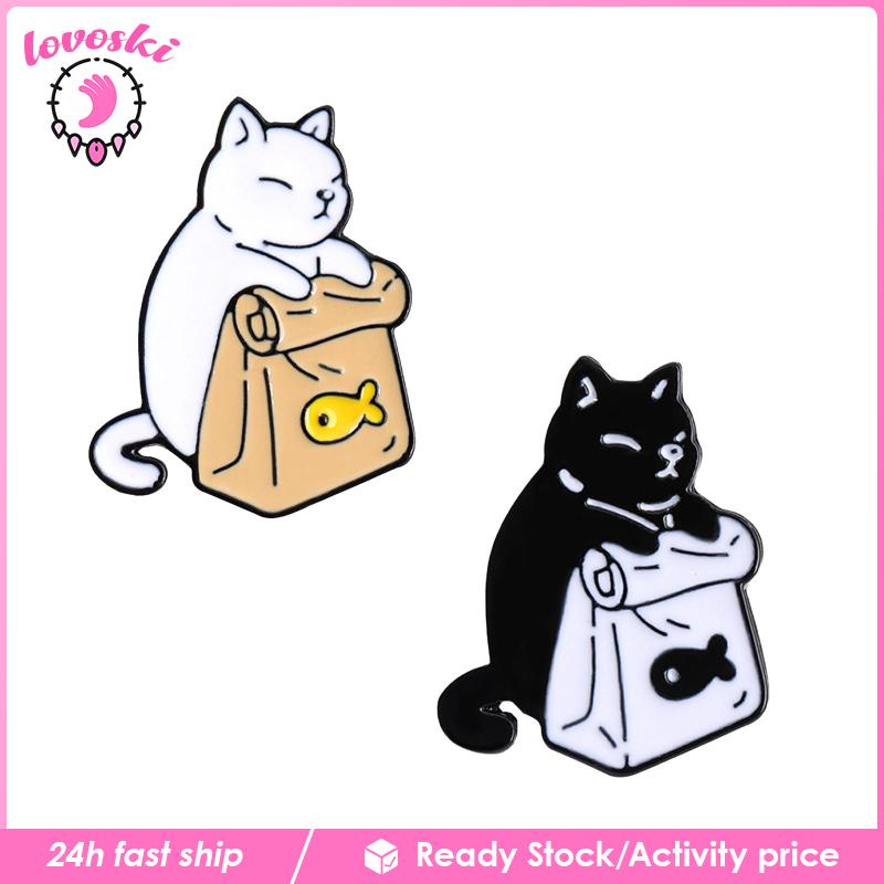 Set 2 Ghim Cài Áo Hình Mèo Tráng Men Dễ Thương