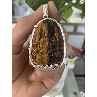 mặt phật bọc bạc thiên thủ thiên nhãn ( bọc đá mắt hổ tự nhiên)
