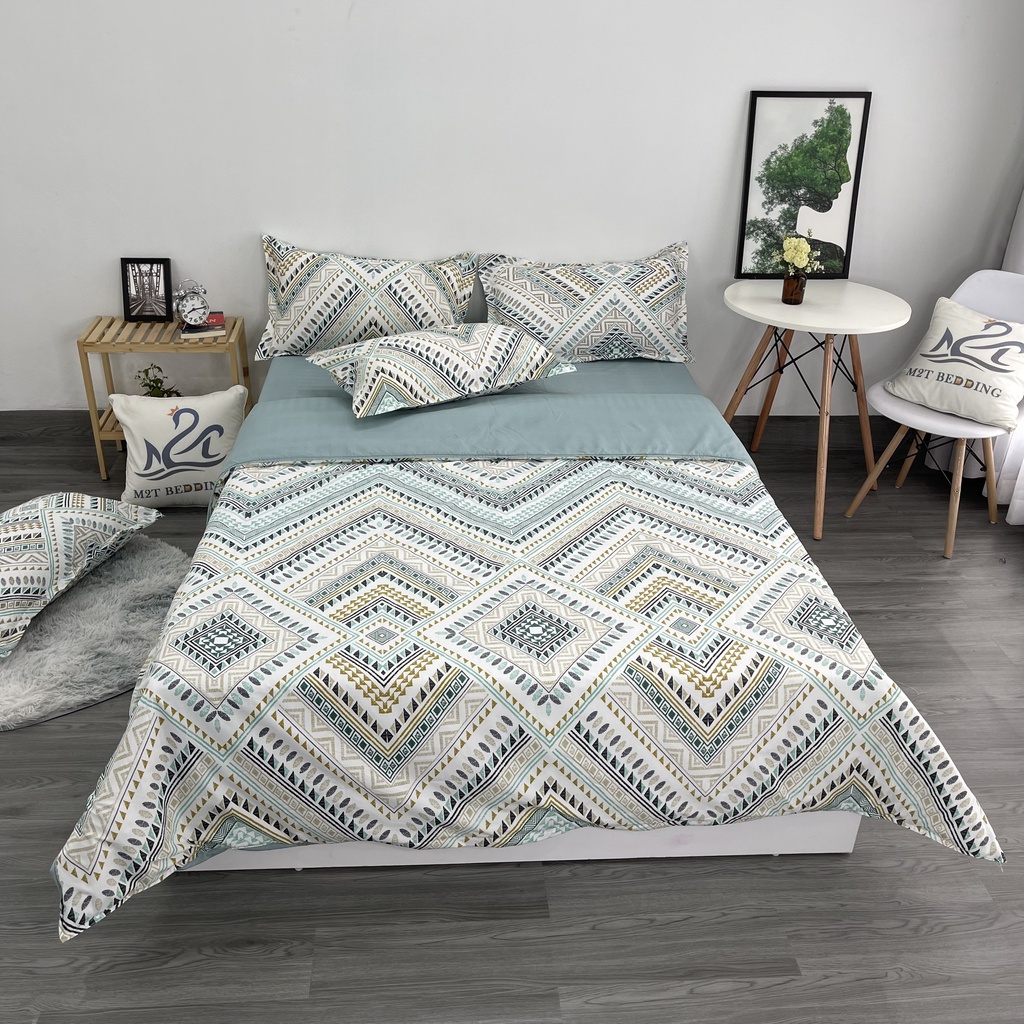 Bộ chăn ga gối Cotton 3D M2T BEDDIND Luxury chăn chần bông thông minh drap giường đủ kích thước đệm và màu sắc