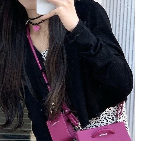 Jiashucheng Áo Khoác Cardigan Hai Dây Màu Đen Dáng Ngắn Chất Liệu Lụa Mỏng Cao Cấp Thời Trang Cho Nữ