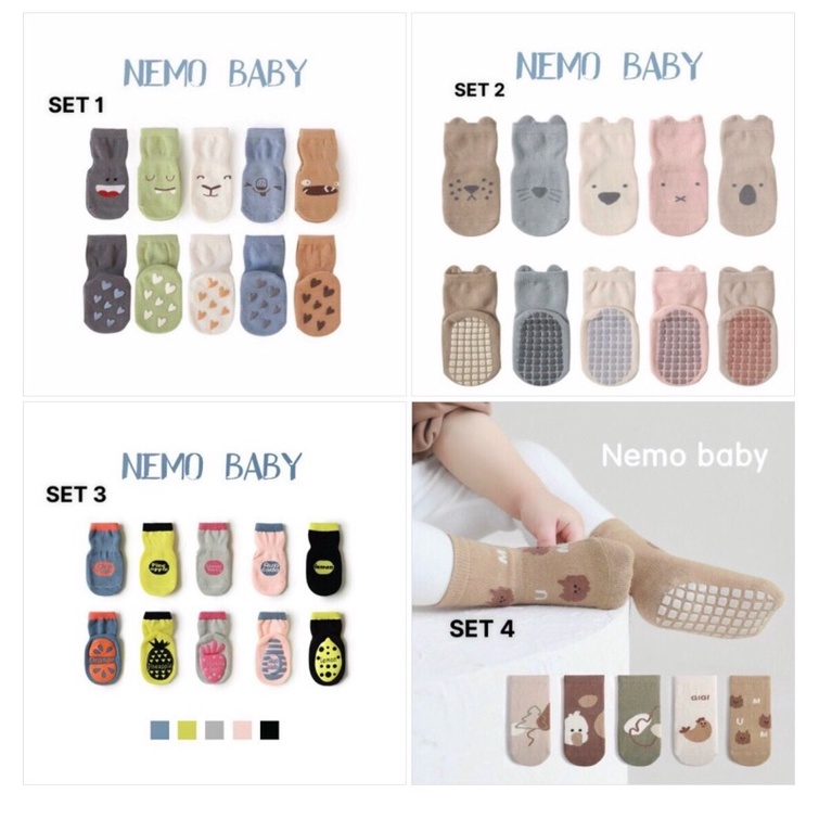 Tất vớ tất len chống trơn Set 5 đôi vớ/tất chống trượt Nemo baby