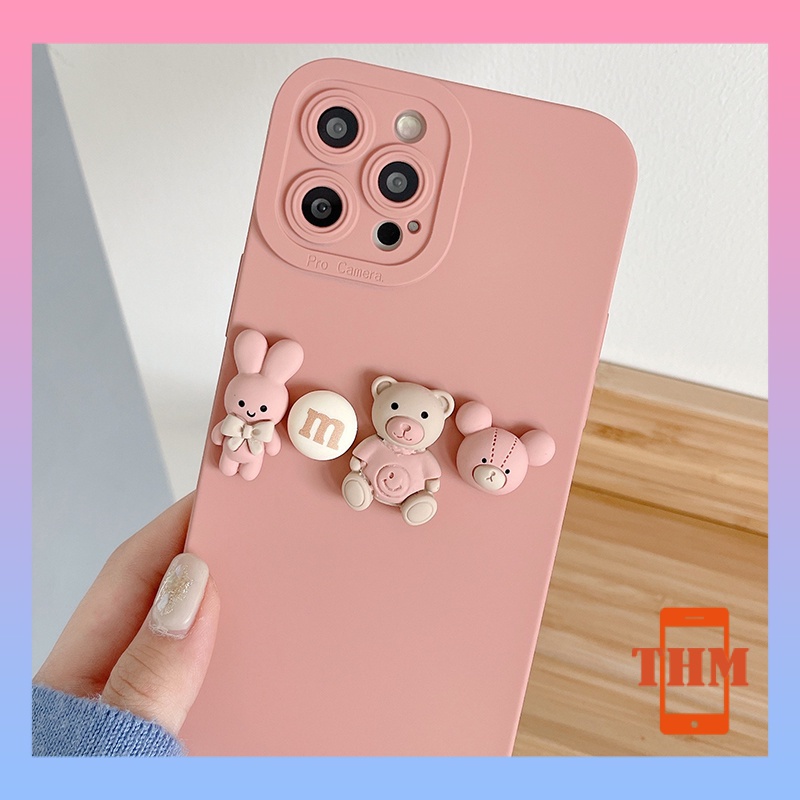 Ốp điện thoại gấu thỏ hồng xinh xắn cho iPhone 13Pro Max 13Pro 13 12ProMax 12Pro 12Mini 11 Pro Max X XS Max XR 7 8 Plus-034