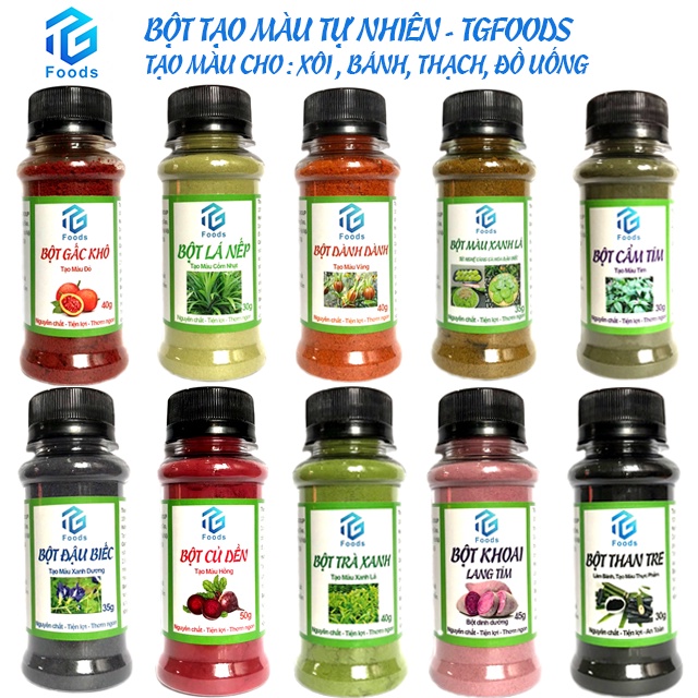 Bột Tạo Màu Tự Nhiên Tg foods: Gấc, Cẩm Tím, Dành Dành, Đậu Biếc, Lá Nếp..