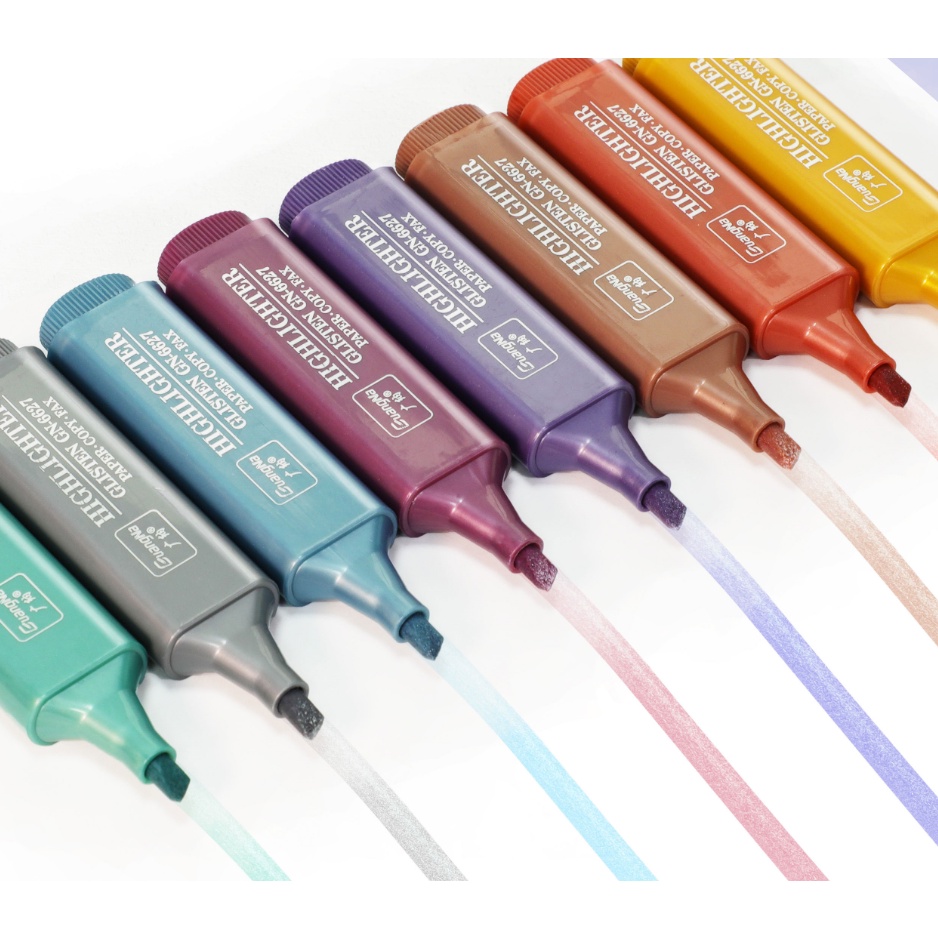 Glitter Marker Student Highlighter Pen Soft Oblique Tip Water-based Metallic Color Pen Đồ dùng học tập Văn phòng phẩm