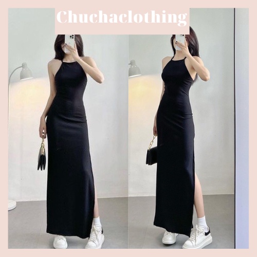 Đầm yếm maxi hở lưng xẻ tà-( sẵn mút ngực) Chuchaclothing
