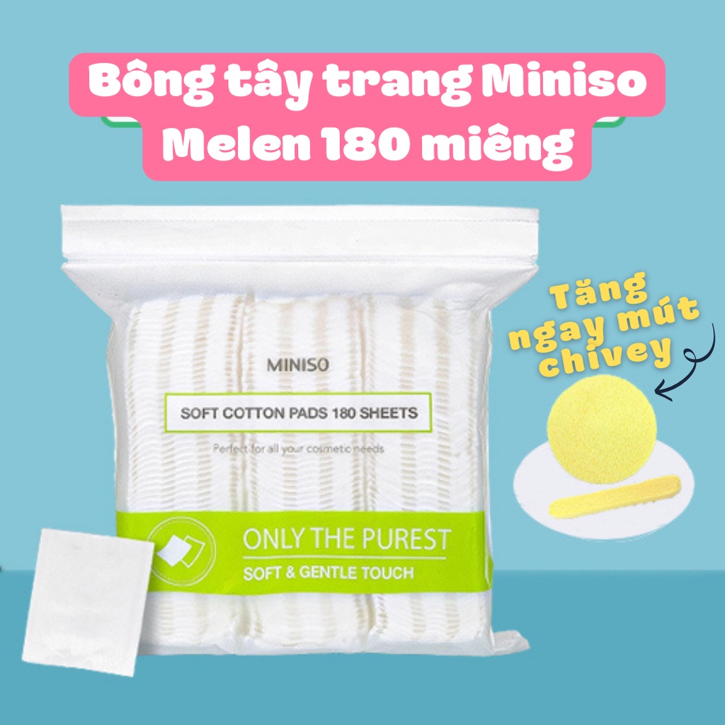Bông tẩy trang miniso Melen bổng tẩy trang nhật bản miếng 3 lớp 180 miếng