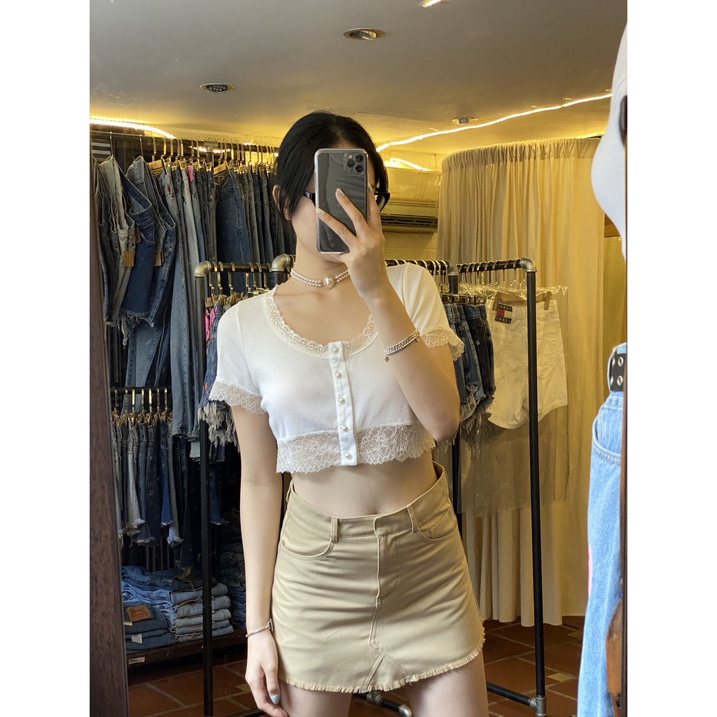 𝐂𝐎𝐒𝐈𝐌𝐀 𝐂𝐑𝐎𝐏Áo Croptop phối ren thun co giãn dáng oversize crop