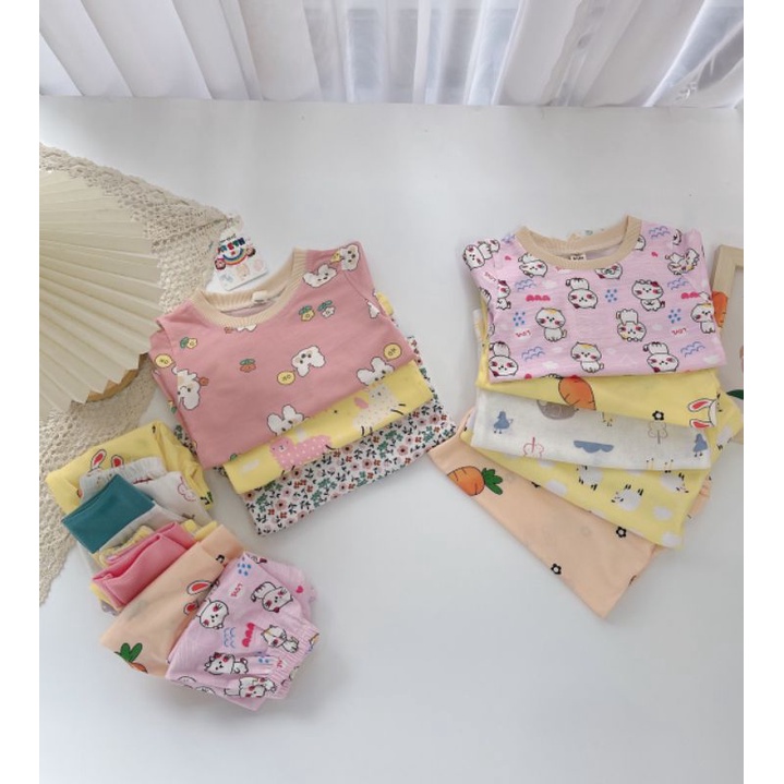 Bộ Quần Áo Dài Tay Thu Đông Cho Bé Chất Cotton Họa Tiết Mềm Mại Co Giãn Cực Thích Cho Bé Trai, Gái 7-20kg QATE22