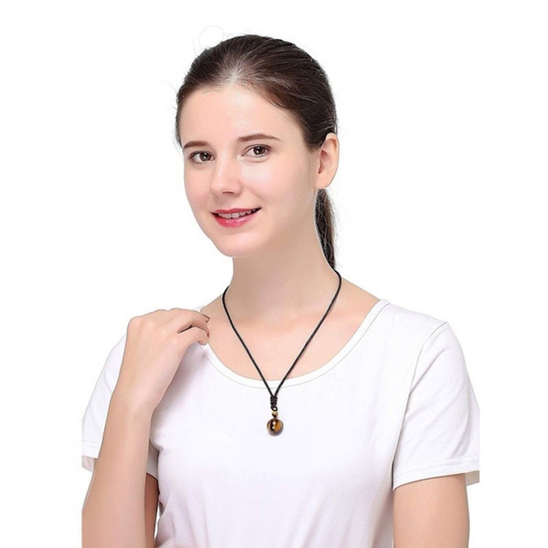 [Hot] Vòng cổ Đá Obsidian Tự Nhiên Hình Mắt Hổ Đơn Giản Có Thể Điều Chỉnh Thời Trang Cho Nữ