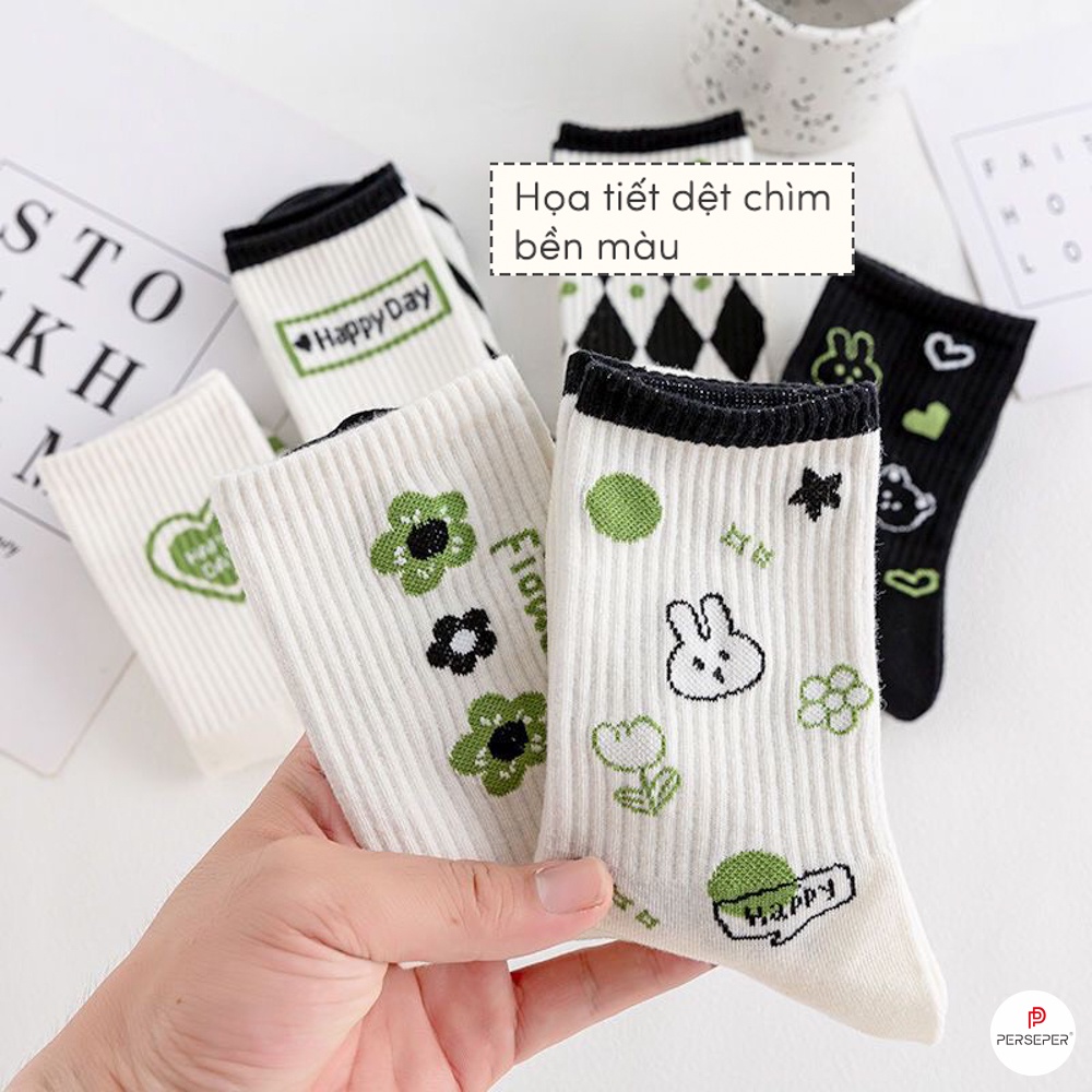Tất cổ cao nữ phong cách hàn quốc, tất nữ set 5 đôi họa tiết dễ thương - Sope Shop