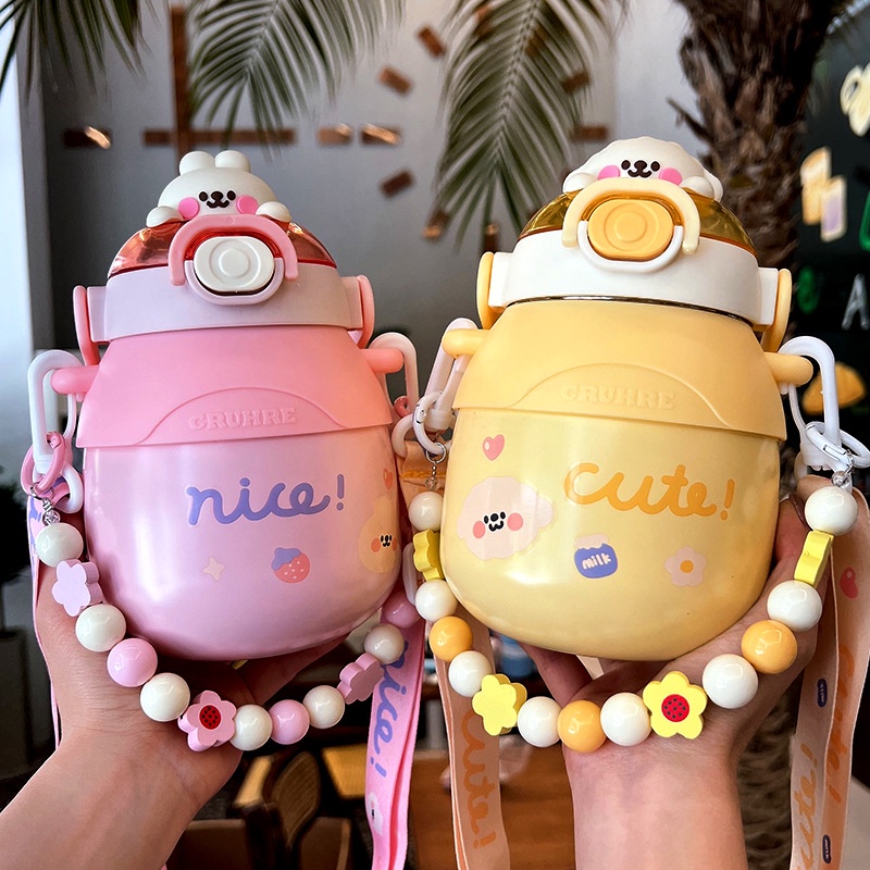 Bình Nước Giữ Nhiệt 780ml / 1000ml Bằng Thép Không Gỉ 316 Họa Tiết Hoạt Hình Có Dây Đeo Chéo Cho Học Sinh
