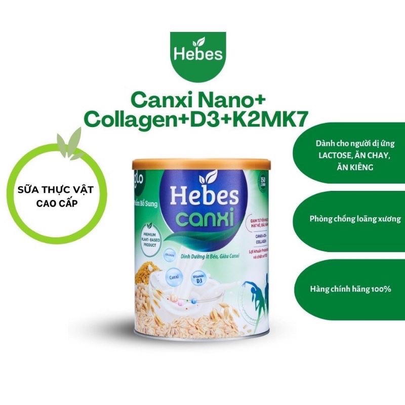 Sữa bột Hebes Canxi từ thực vật cao cấp từ hạt 'siêu thực phẩm' 800gr - Dành cho người phòng ngừa Loãng xương