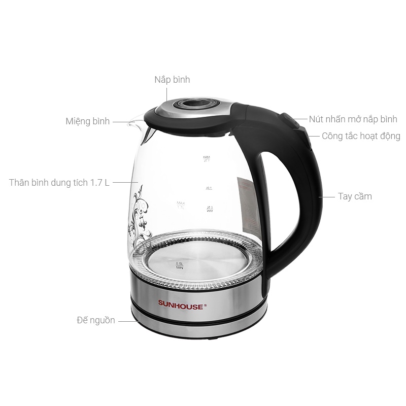 Ấm Siêu Tốc Thủy Tinh - Bình Thủy Tinh Đun Nước Siêu Tốc Thái Lan