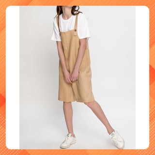 Quần yếm nữ yv le & co vải linen màu nâu hiện đại