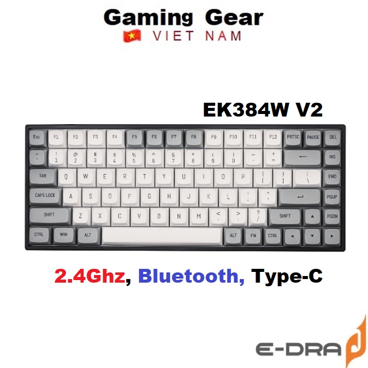 Bàn phím cơ Edra EK384W V2 Pin Sạc 2000mAh ( kết nối không dây 2.4Ghz, Bluetooth 5.0, có dây USB )